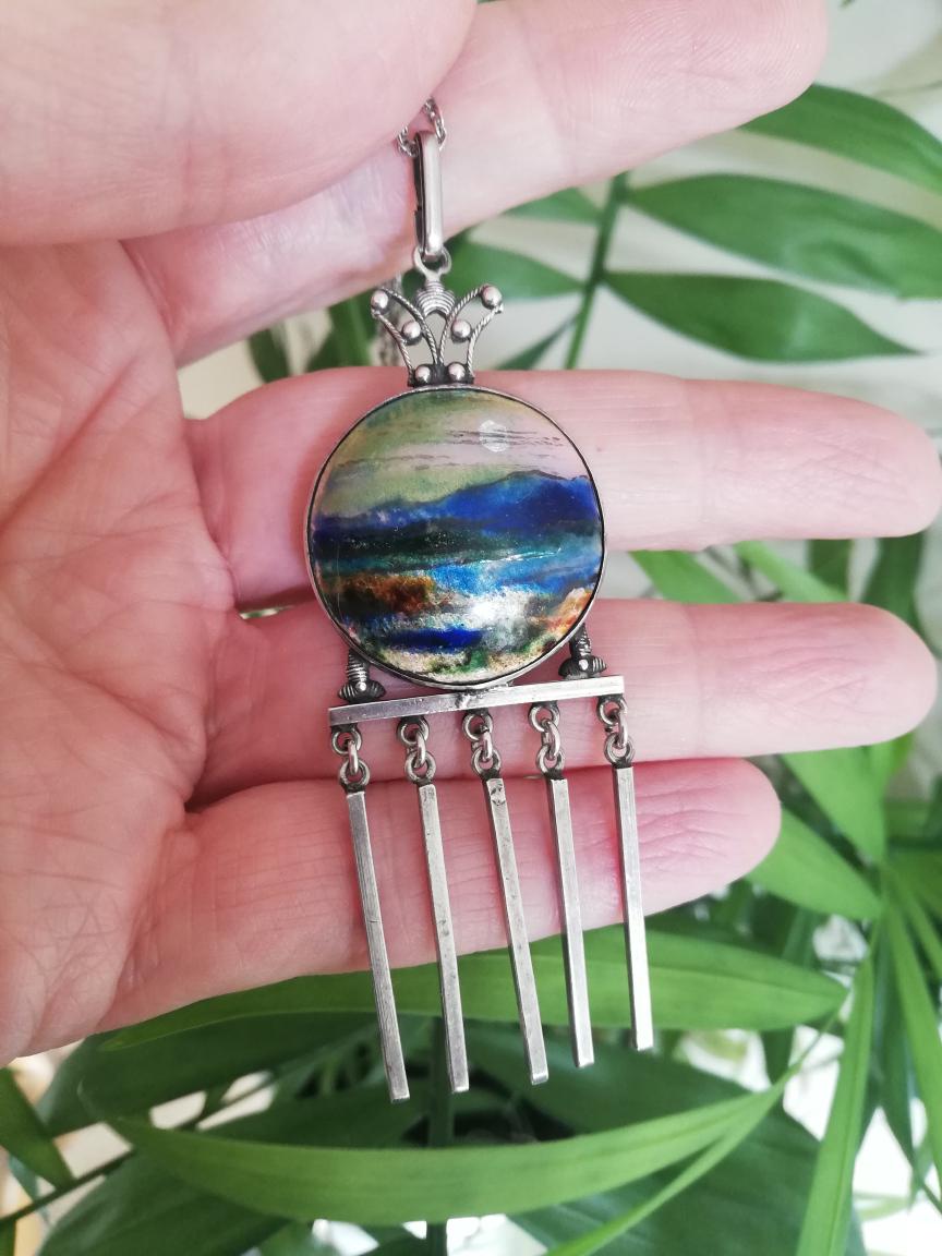 Scarce Fleetwood Charles Varley for Guild of Handicraft attr enamel and silver pendant necklace c1900 - Image 2
