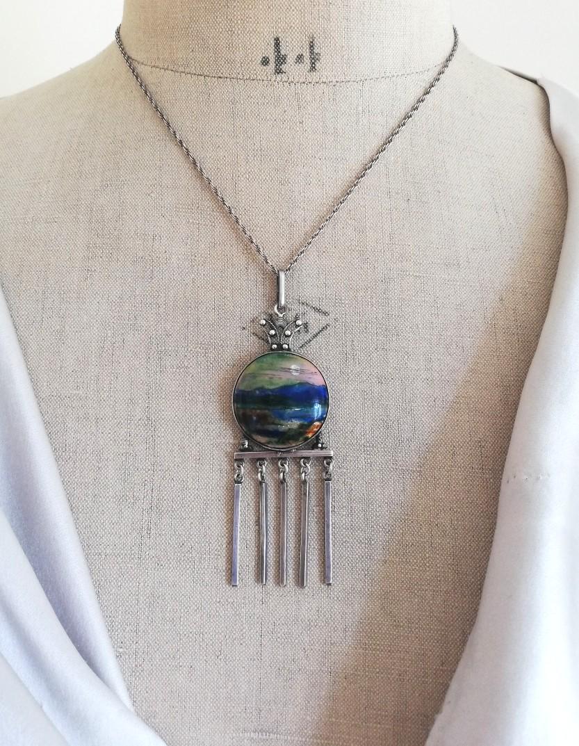 Scarce Fleetwood Charles Varley for Guild of Handicraft attr enamel and silver pendant necklace c1900 - Image 6